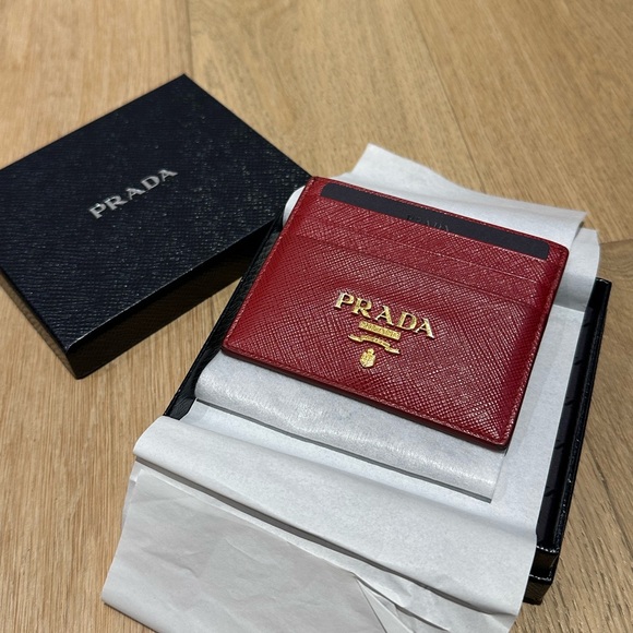 Prada Saffiano leather card holder RED with logo - Picture 4 of 7